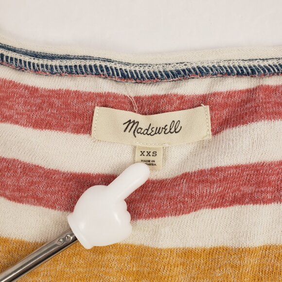 Madewell XXS Multi Color Stripes Womens Vneck T-Shirt Fall Spring Cotton - Picture 4 of 12